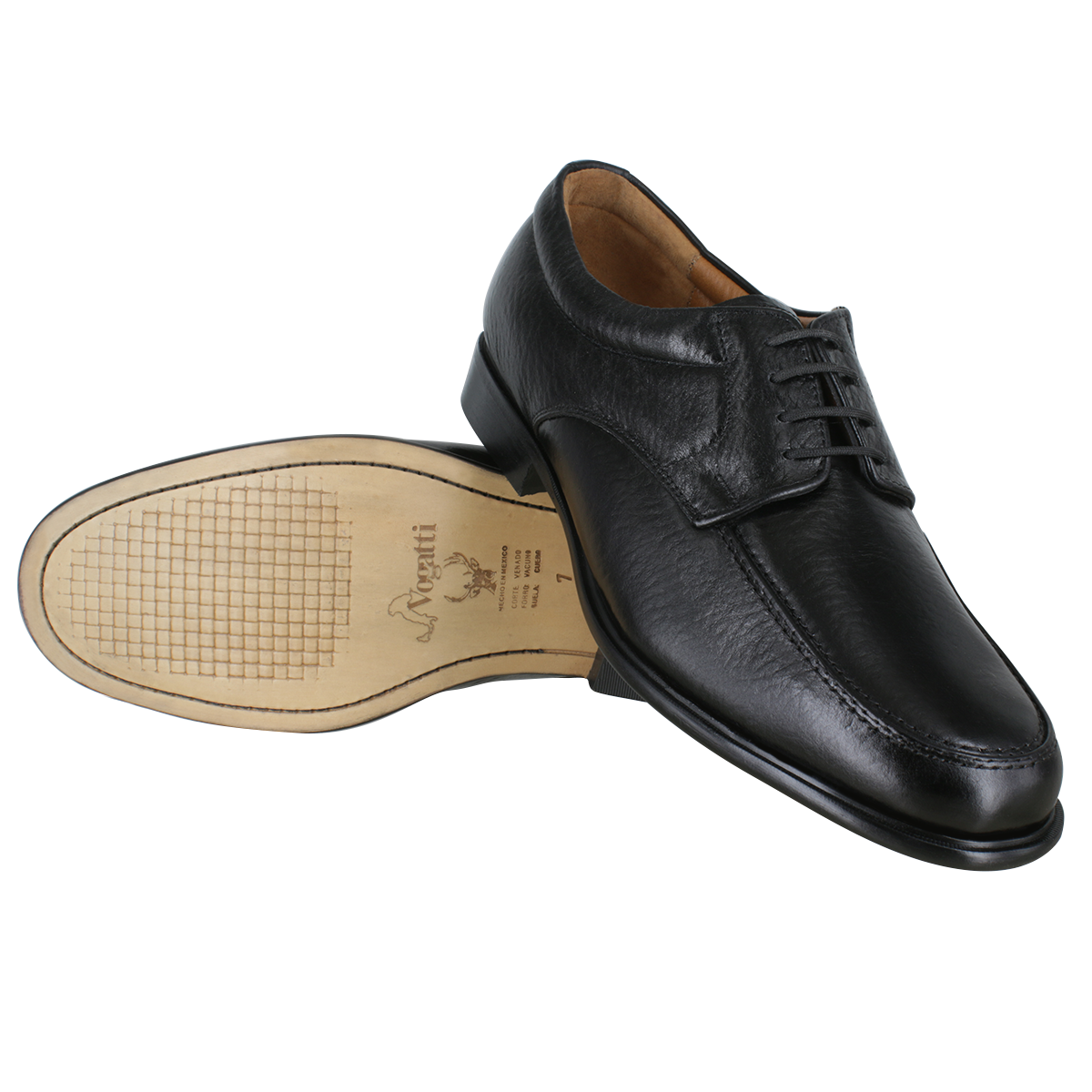 Zapato 1653 Caballero Venado Negro Suela Cuero Natural