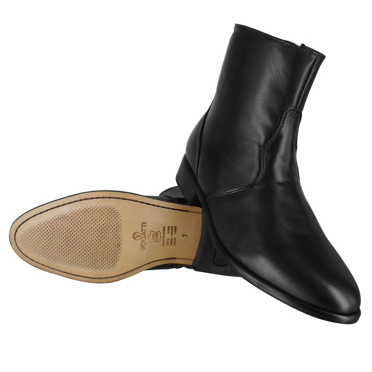 Bota 5606 Caballero Mestizo Liso Negro Suela Cuero Natural