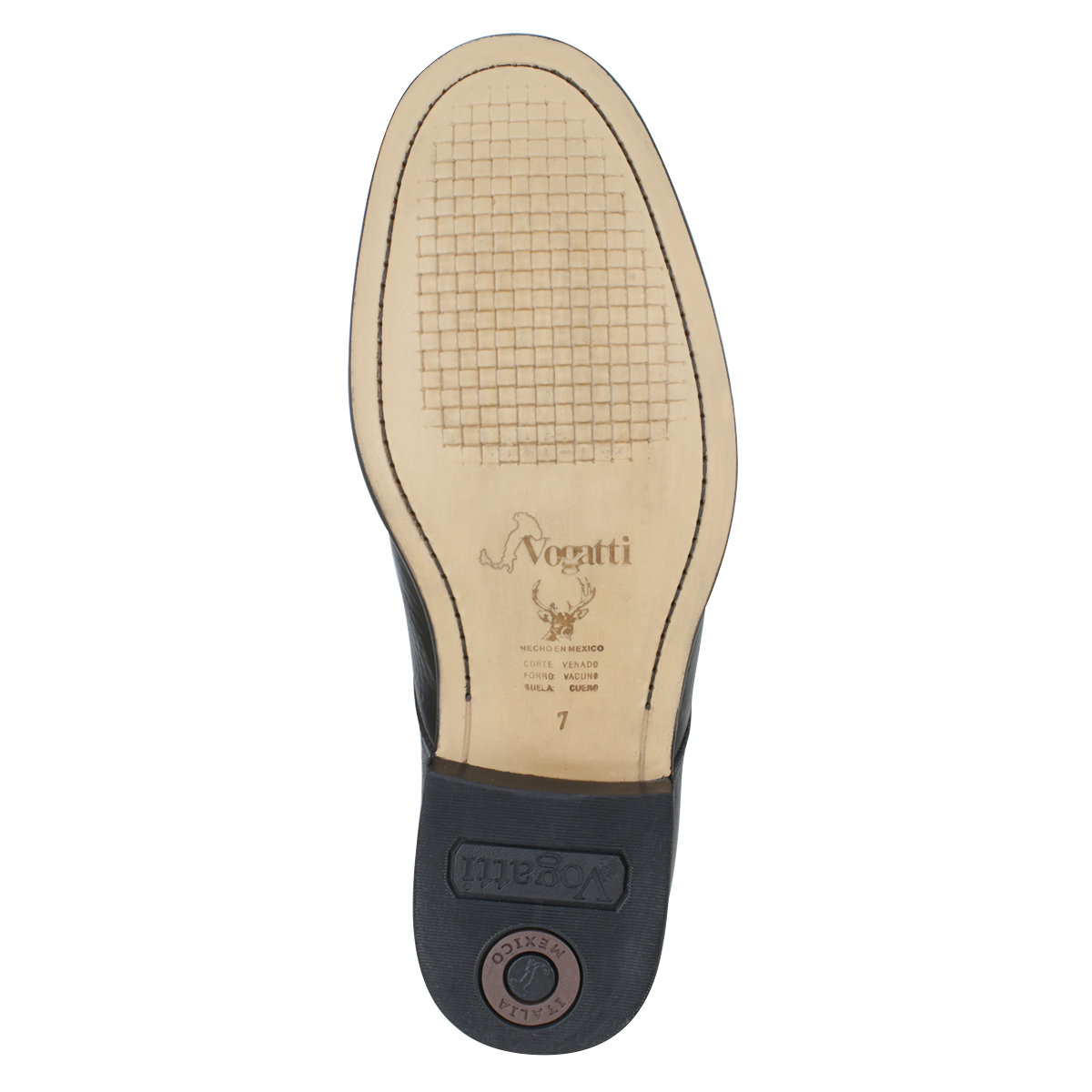 Zapato 1653 Caballero Venado Negro Suela Cuero Natural