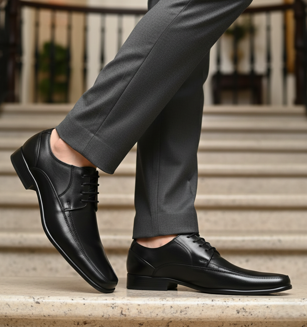 Zapato 1502 Caballero Mestizo Liso Negro Suela Cuero