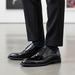 Zapato 1302 Caballero Charol Negro Suela Cuero Injerto