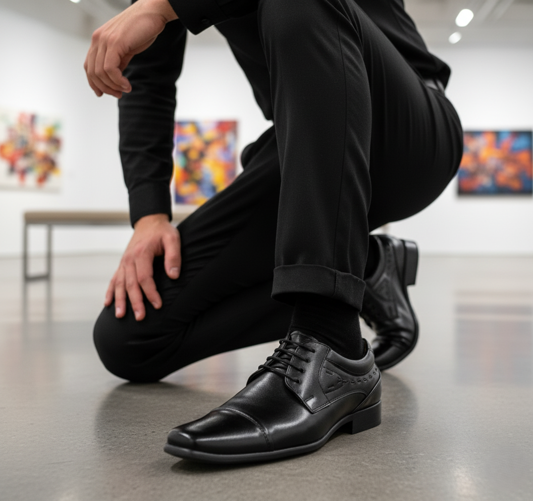Zapato 1563 Caballero Mestizo Liso Negro Suela Cuero