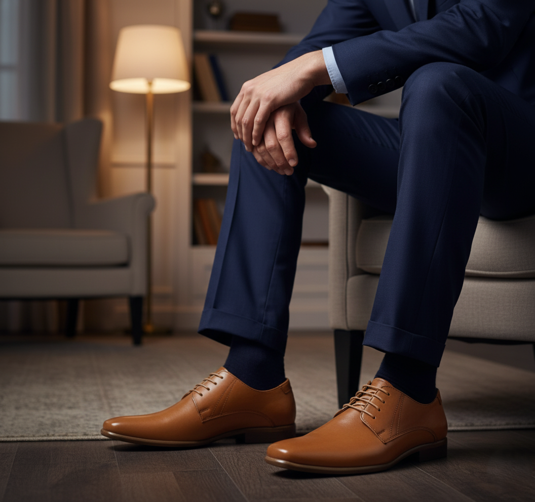 Zapato 1500 Caballero Mestizo Liso Miel Suela Cuero