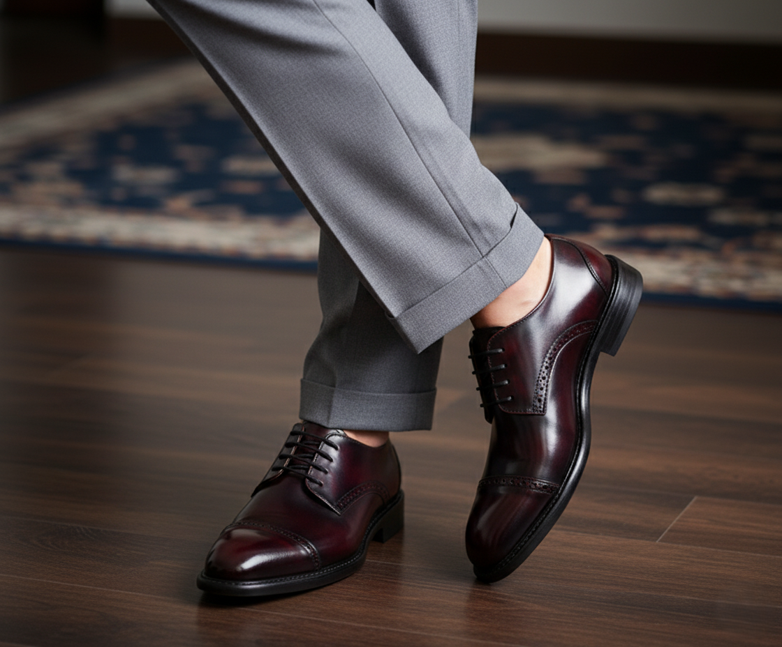 Zapato 1304 Caballero Camaleón Vino Suela Cuero Injerto