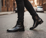 Bota 5606 Caballero Mestizo Liso Negro Suela Cuero Natural