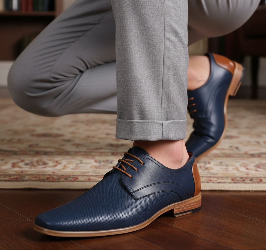 Zapato 1573-1 Caballero Ternera Azul Marino/Miel Cuero Canto Natural