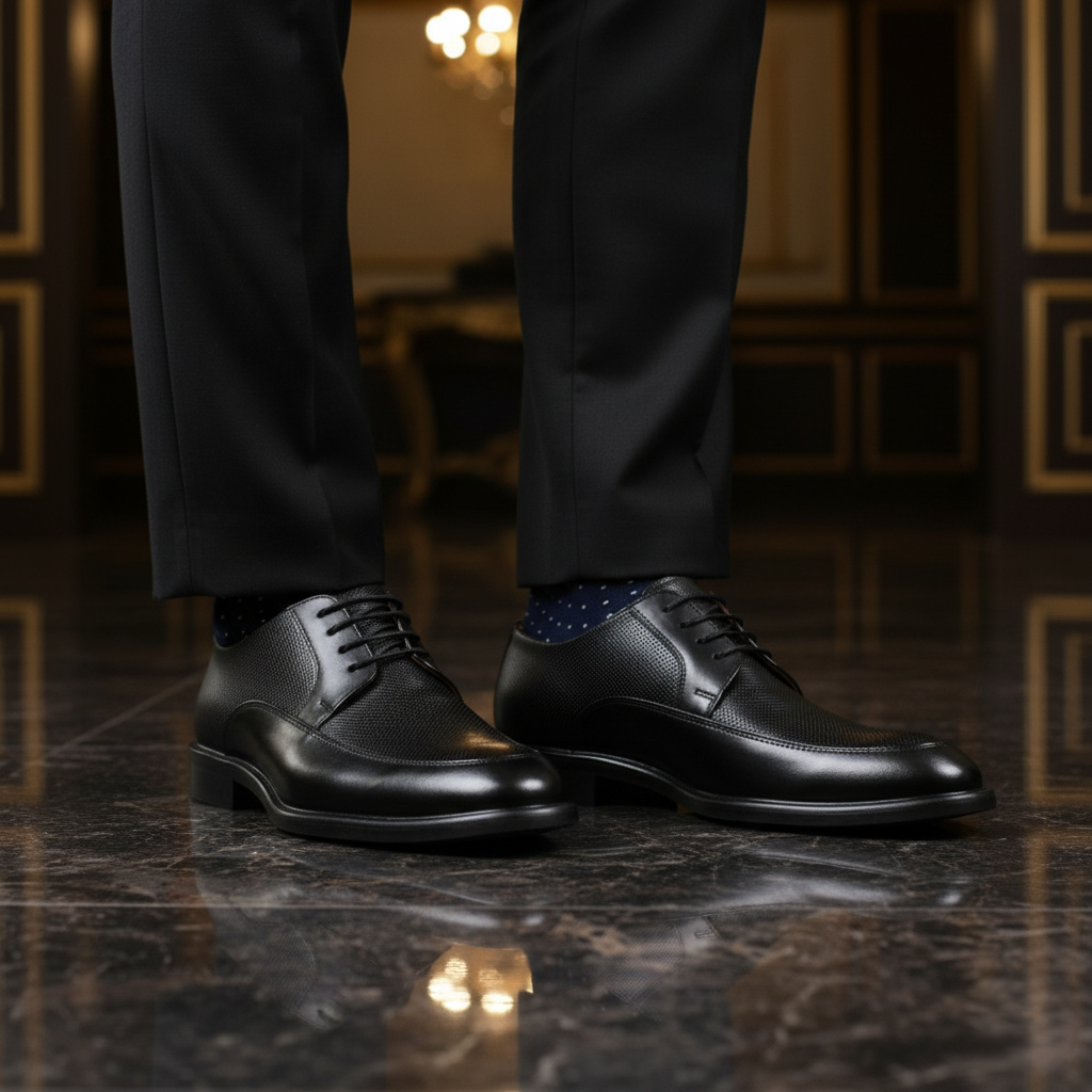 Zapato 1303-1 Caballero Ternera Negro Suela Cuero Injerto